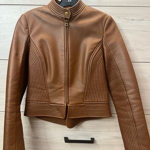 Tory Burch Calista Riding Jacket | Lamb Leather | Saddle Brown | Size 2